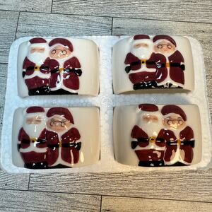 PUBLIX Santa Claus & Mrs Claus (4) Ceramic Napkin Holder Rings W Box Holiday